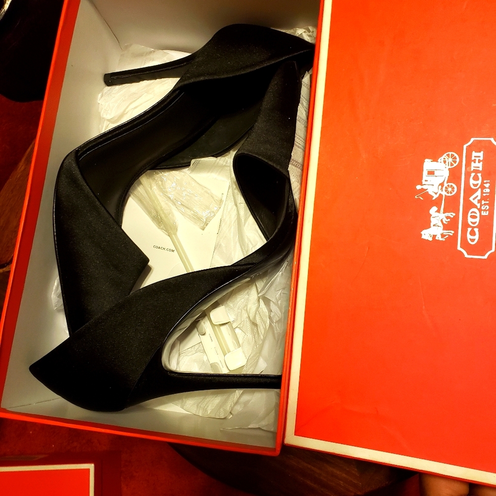 Coach, black Satin, size 11 high heel shoe.